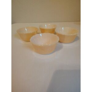 Vintage Fire King Custard Cup Ramekins Dessert Bowl MCM Peach Scalloped Set of 4